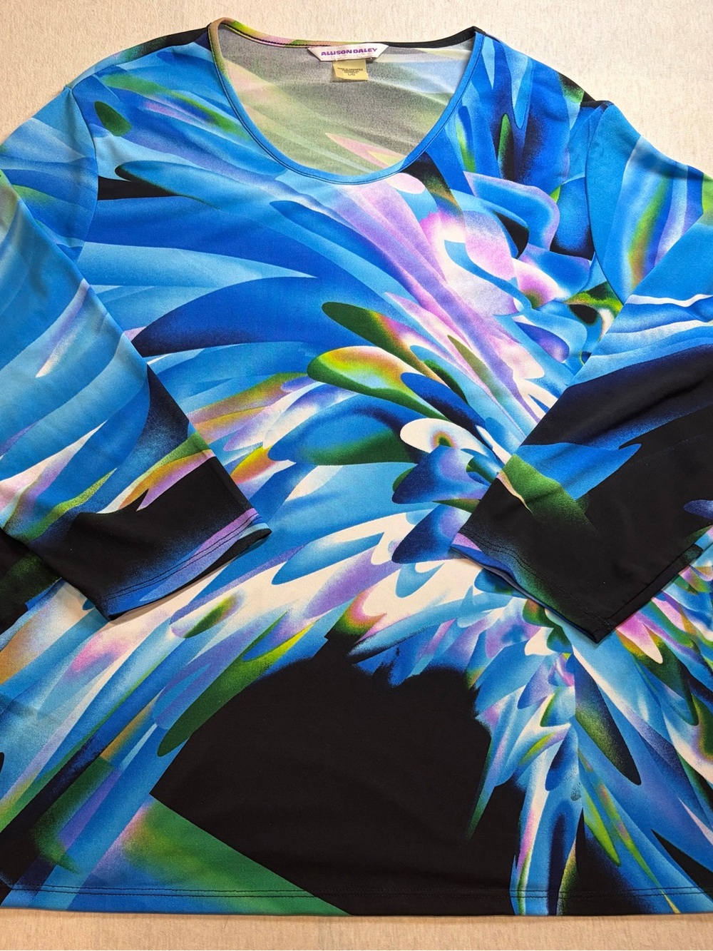 Allison Daley Blue Multicolor Abstract Long Sleeve Top - Picture 2 of 5